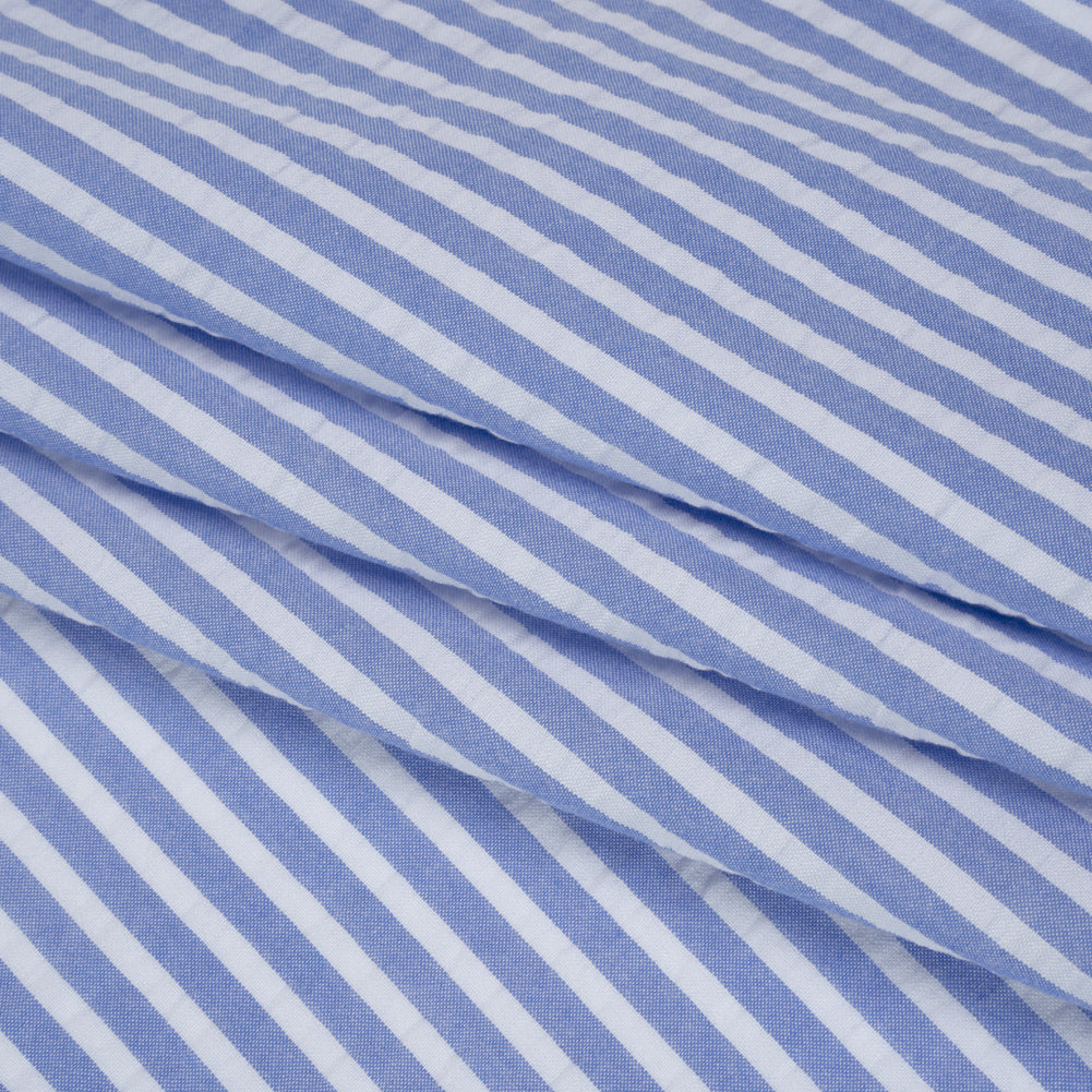 Rayon Seersucker - Light Blue and White Stripes - Deadstock
