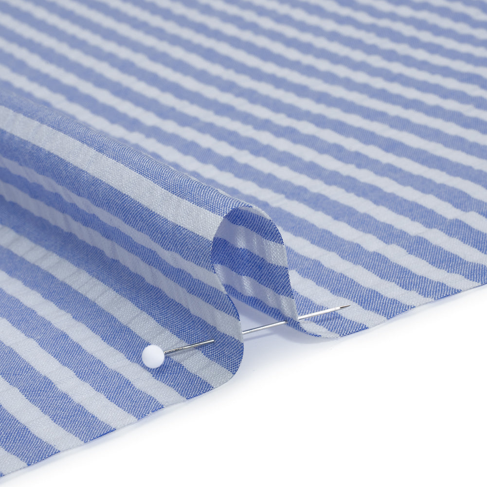Rayon Seersucker - Light Blue and White Stripes - Deadstock