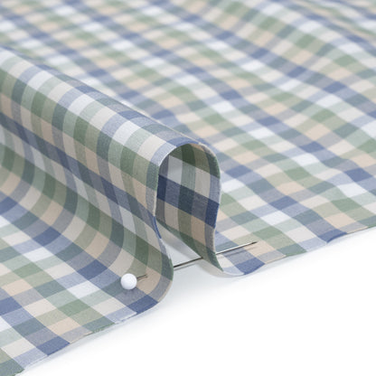 Cotton Shirting - Balsam Green, Muted Blue and Beige Plaid - Deadstock