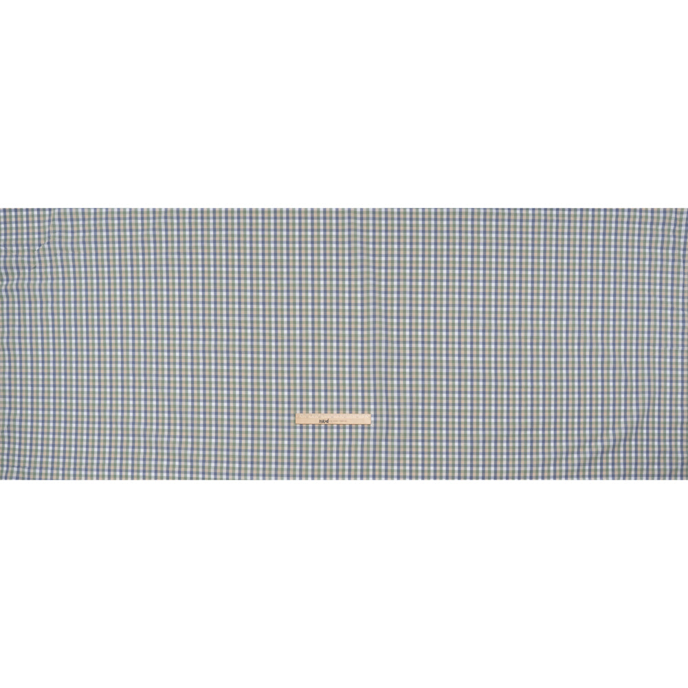 Cotton Shirting - Balsam Green, Muted Blue and Beige Plaid - Deadstock