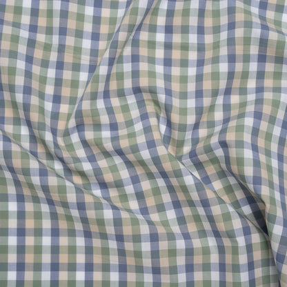 Cotton Shirting - Balsam Green, Muted Blue and Beige Plaid - Deadstock