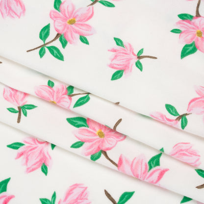 Stretch Polyester ITY Jersey - Ivory and Pink Florals - Deadstock