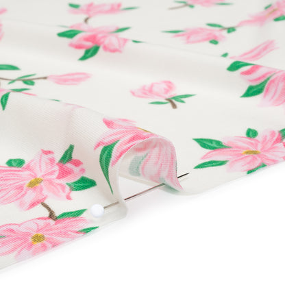 Stretch Polyester ITY Jersey - Ivory and Pink Florals - Deadstock
