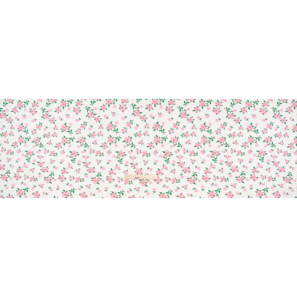 Stretch Polyester ITY Jersey - Ivory and Pink Florals - Deadstock