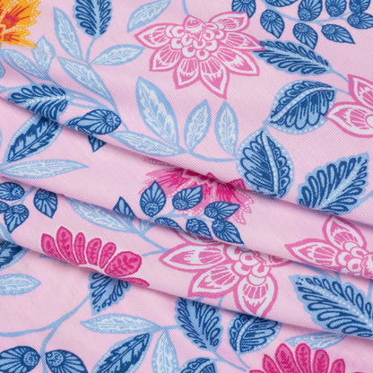 Stretch Rayon Jersey - Pink, Blue and Golden Yellow Paisley Floral - Deadstock