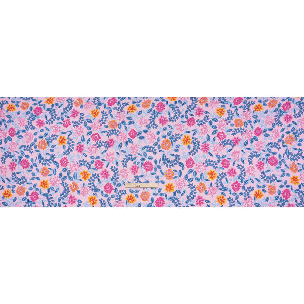 Stretch Rayon Jersey - Pink, Blue and Golden Yellow Paisley Floral - Deadstock