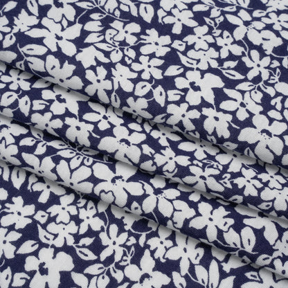 Cotton and Viscose Jersey - Navy Blue and White All Over Floral - Deadstock