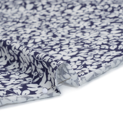 Cotton and Viscose Jersey - Navy Blue and White All Over Floral - Deadstock