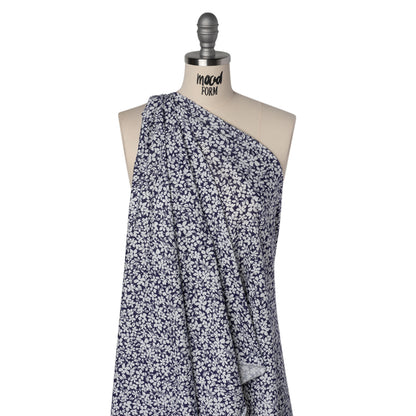 Cotton and Viscose Jersey - Navy Blue and White All Over Floral - Deadstock