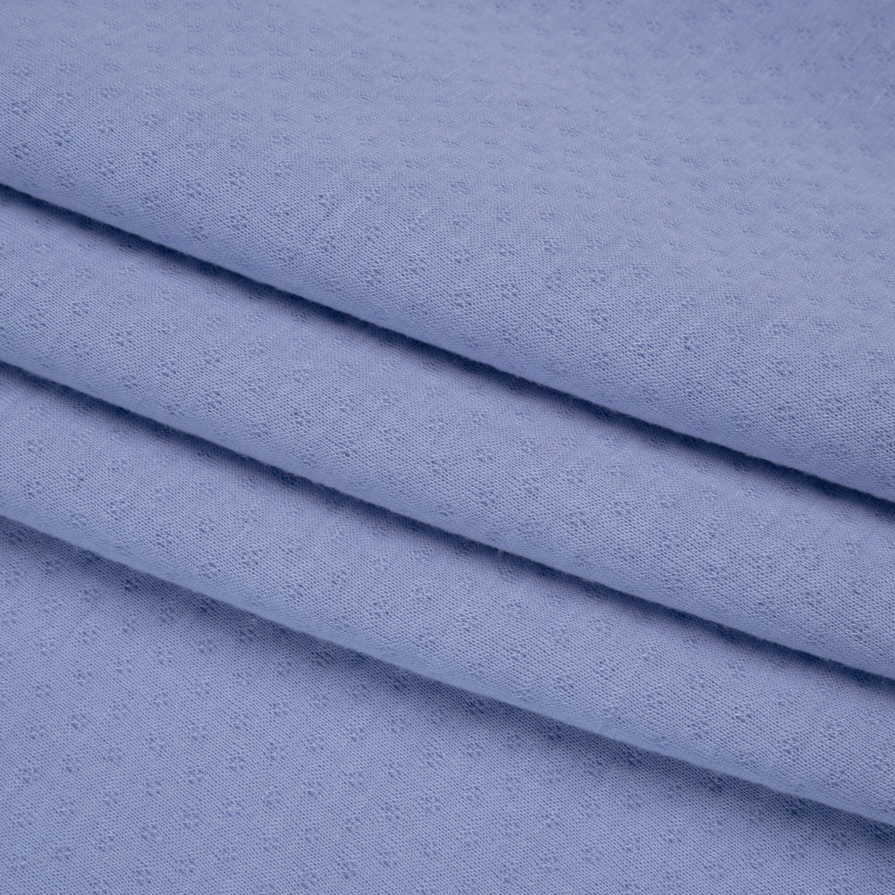 Polyester and Rayon Quilt Textured Double Knit - Country Blue Polka Dots - Deadstock