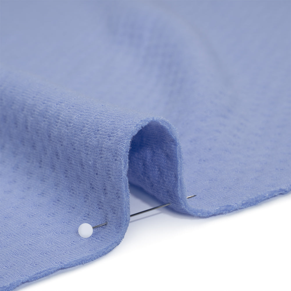 Polyester and Rayon Quilt Textured Double Knit - Country Blue Polka Dots - Deadstock