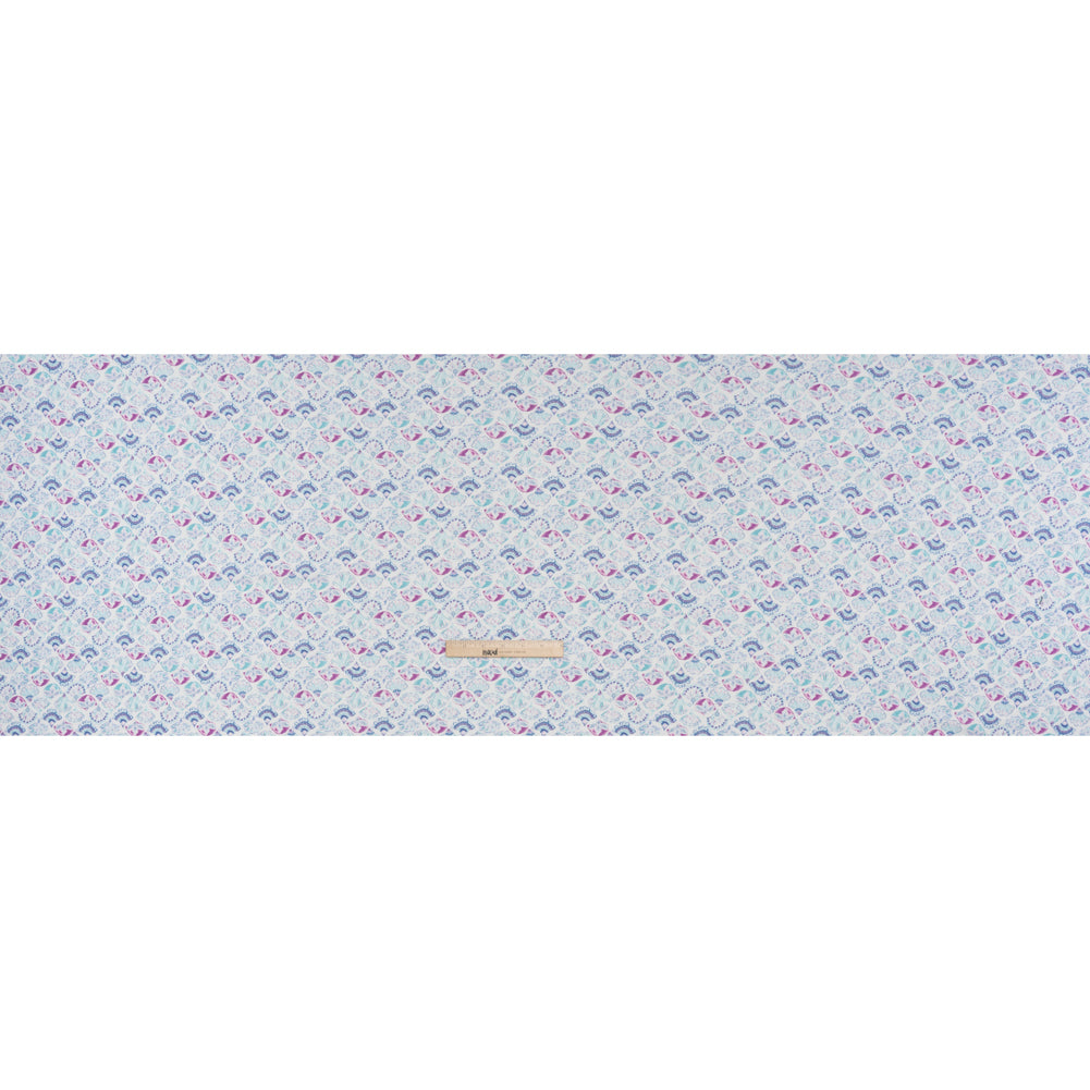 Cotton and Polyester Jersey - Mint Green, Blue and Magenta Seashells - Deadstock