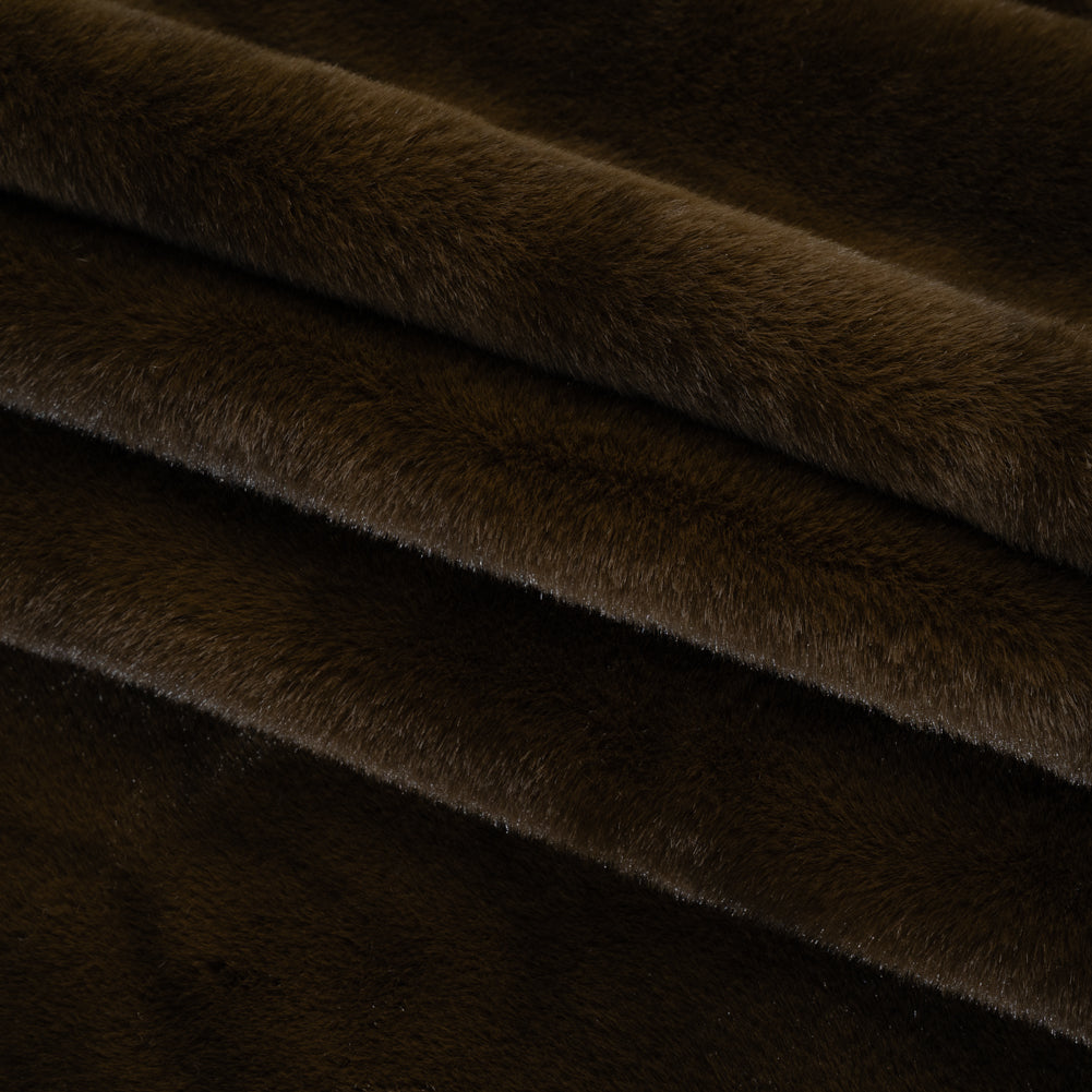 Plush Medium Pile Recycled Polyester Faux Fur - Chocolate Brown Folded