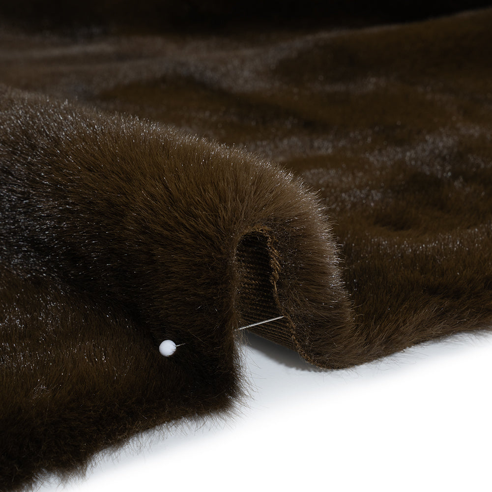 Plush Medium Pile Recycled Polyester Faux Fur - Chocolate Brown Detail