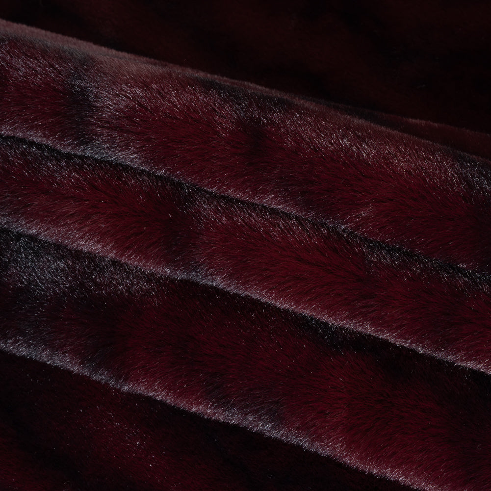 Medium Pile Recycled Polyester Faux Fur by Max Alexander - Burgundy and Black Abstract Folded