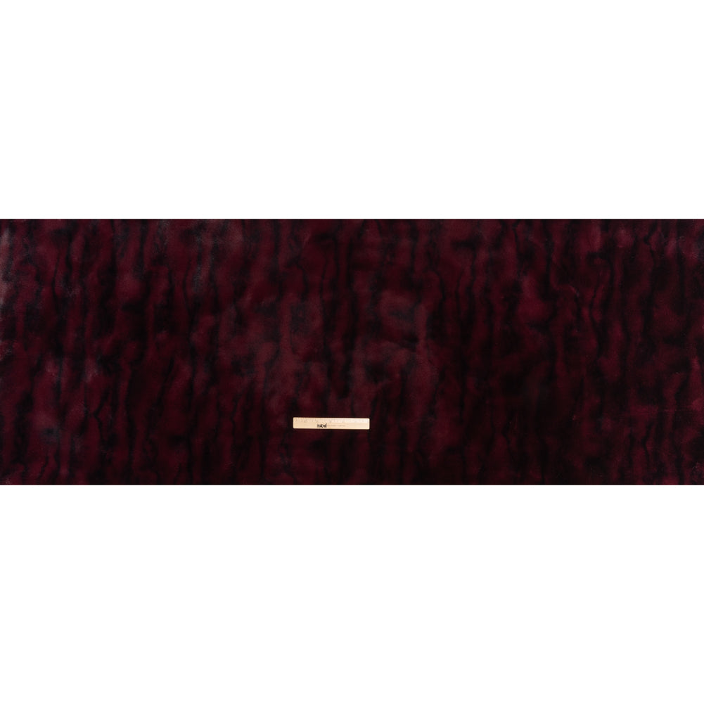 Medium Pile Recycled Polyester Faux Fur by Max Alexander - Burgundy and Black Abstract - Full