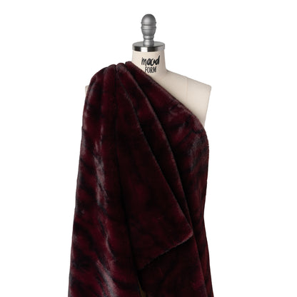 Medium Pile Recycled Polyester Faux Fur by Max Alexander - Burgundy and Black Abstract Drape