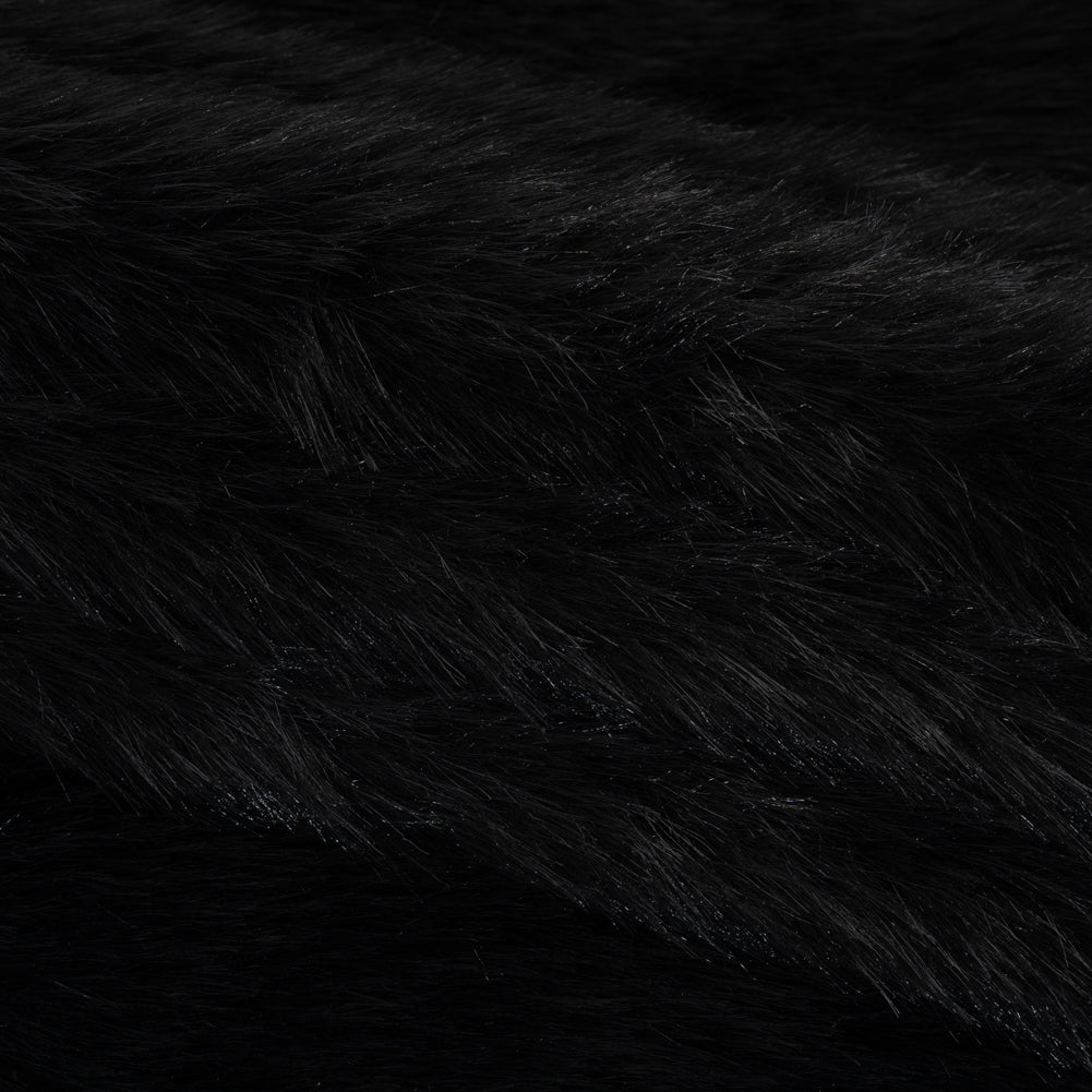Long Pile Recycled Polyester Faux Fur - Black - Folded