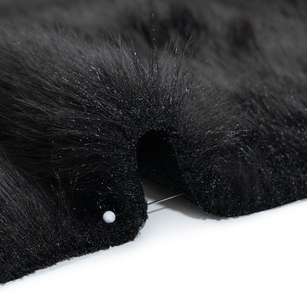 Long Pile Recycled Polyester Faux Fur - Black - Detail