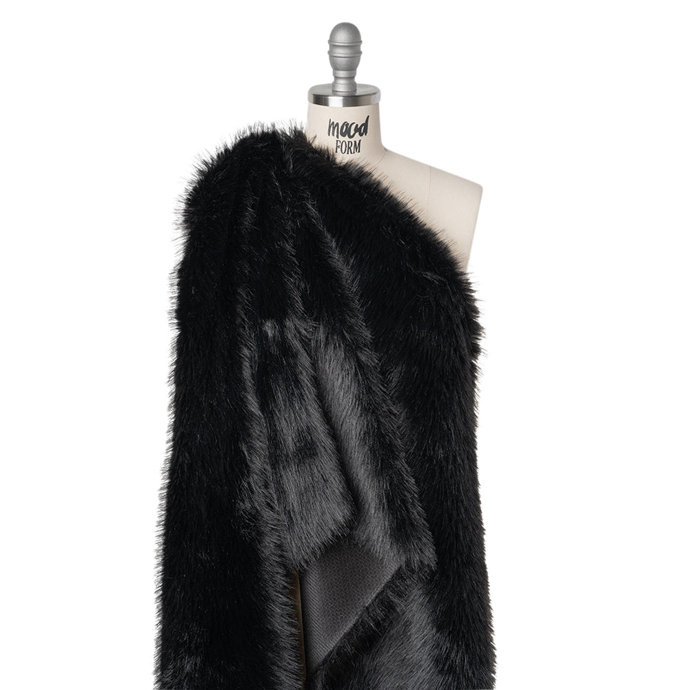 Long Pile Recycled Polyester Faux Fur - Black - Drape
