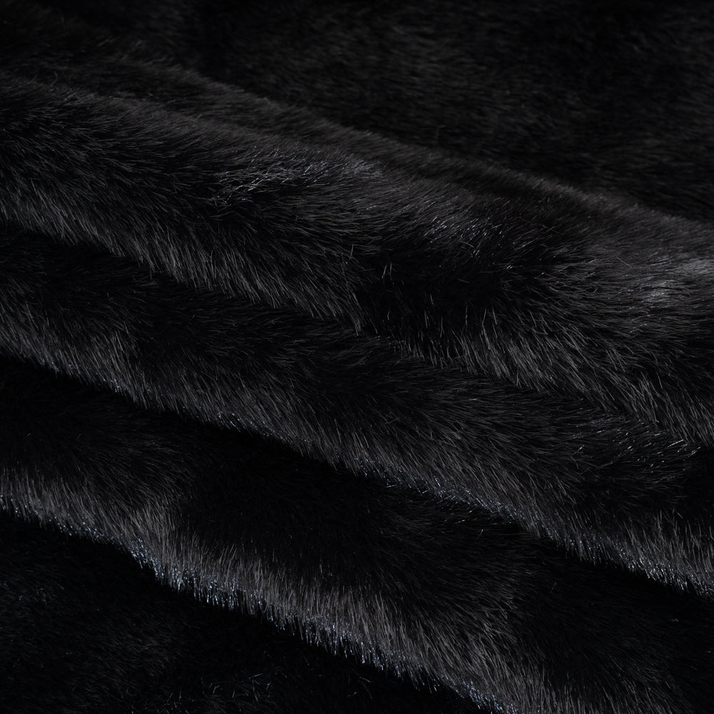 Medium Pile Recycled Polyester Faux Fur - Black