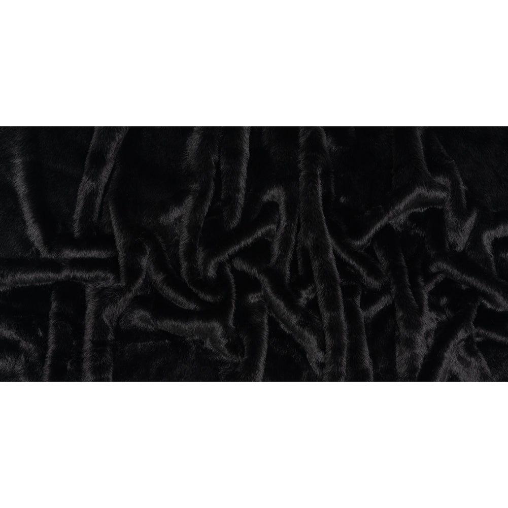 Medium Pile Recycled Polyester Faux Fur - Black