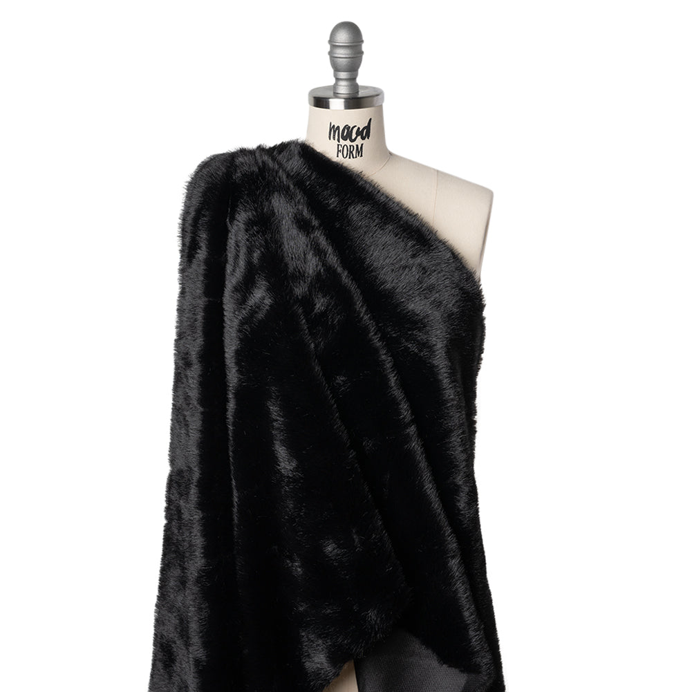 Medium Pile Recycled Polyester Faux Fur - Black