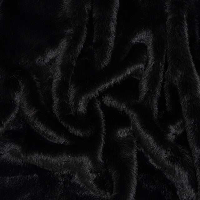 Medium Pile Recycled Polyester Faux Fur - Black
