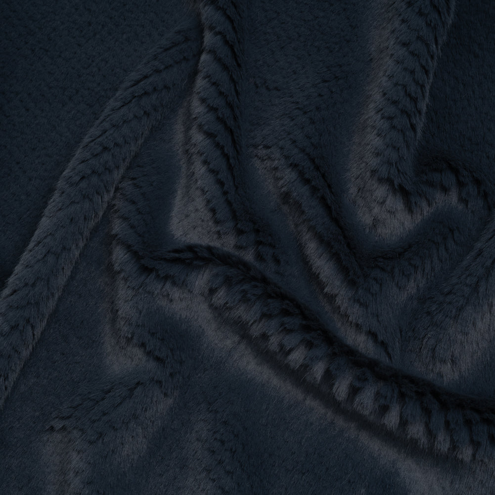 Medium Pile Recycled Polyester Faux Fur - Dark Teal Diamonds Texture