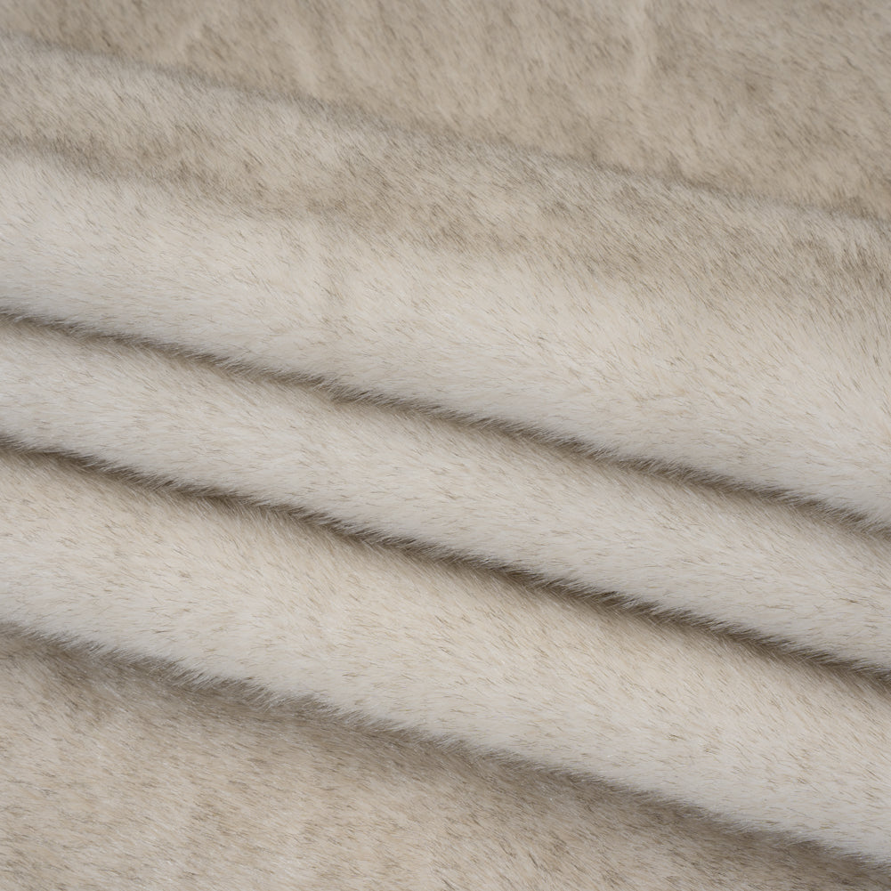 Plush Two-Tone Short Pile Recycled Polyester Faux Fur - Ivory with Black Tips Folded
