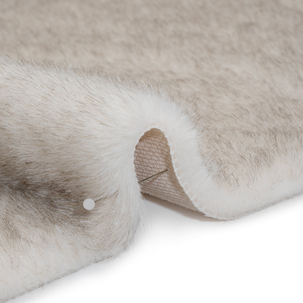 Plush Two-Tone Short Pile Recycled Polyester Faux Fur - Ivory with Black Tips Detail