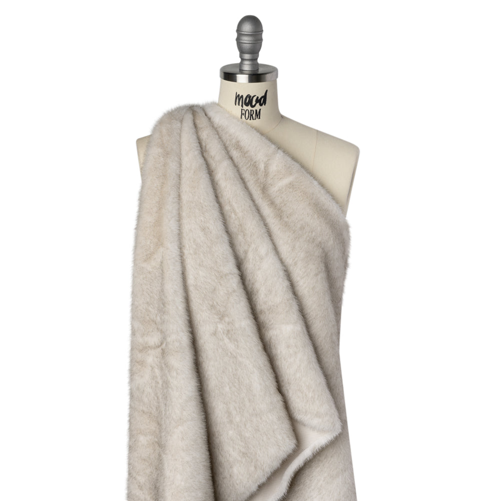 Plush Two-Tone Short Pile Recycled Polyester Faux Fur - Ivory with Black Tips Drape
