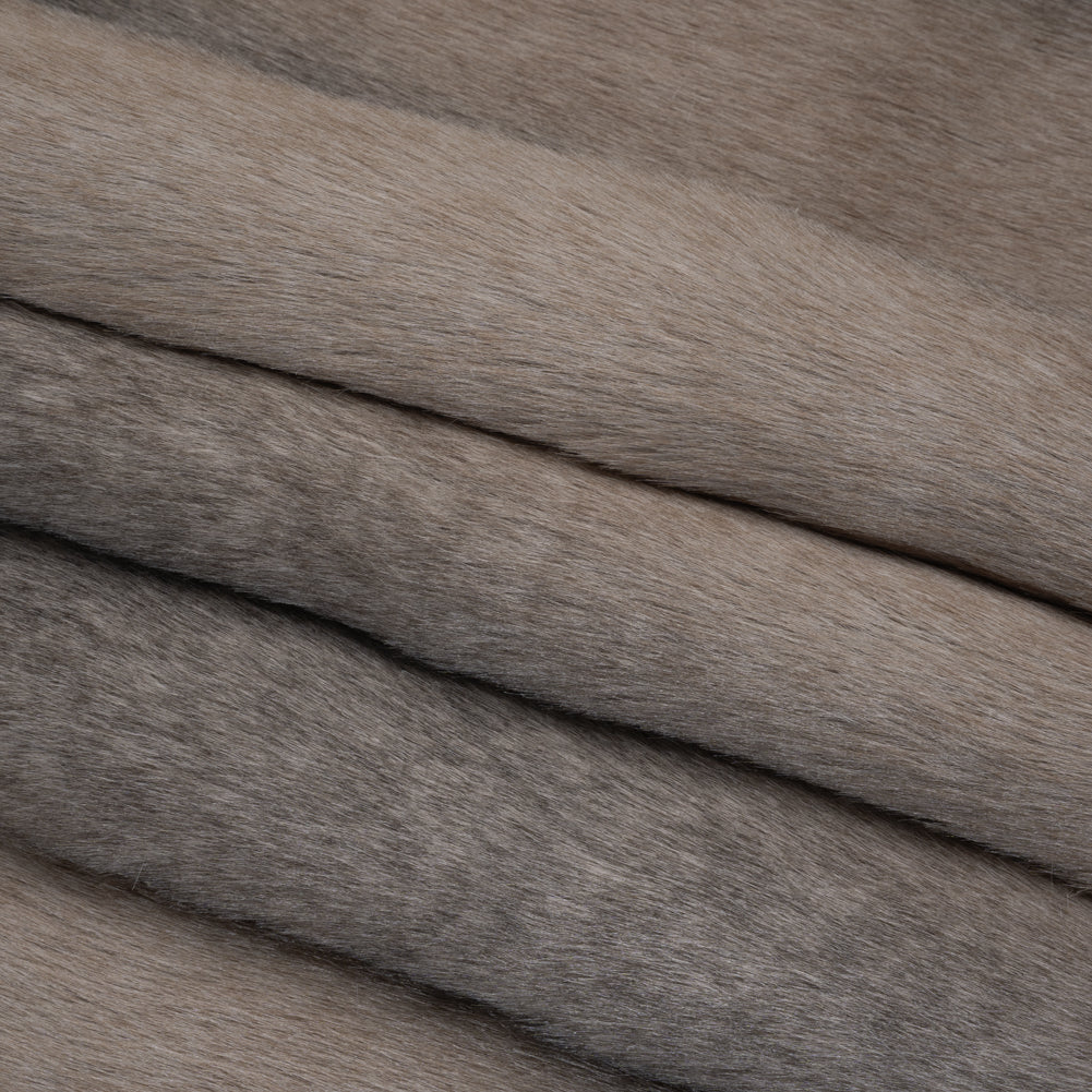 Plush Three-Tone Long Pile Recycled Polyester Faux Fur - Gray, Tan and Charcoal Soft Stripes - Folded