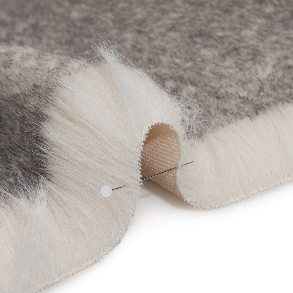 Plush Two-Tone Long Pile Recycled Polyester Faux Fur - Ivory and Charcoal - Detail