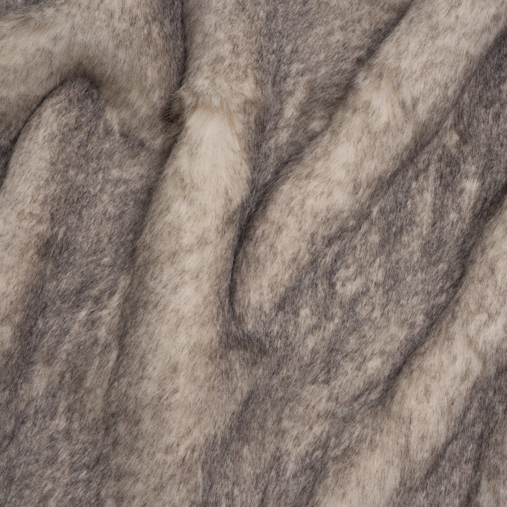 Plush Two-Tone Long Pile Recycled Polyester Faux Fur - Ivory and Charcoal