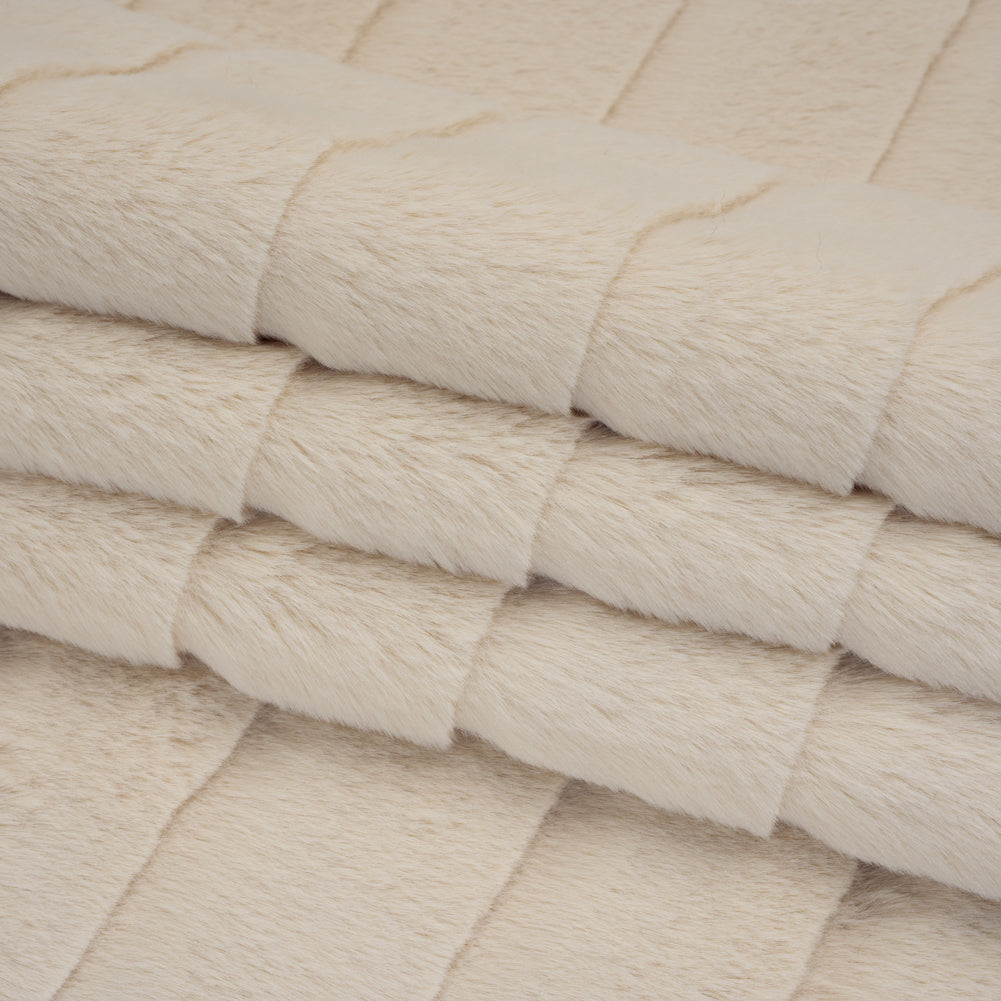 Plush Medium Pile Recycled Polyester Faux Fur with Cut Stripes - Ecru