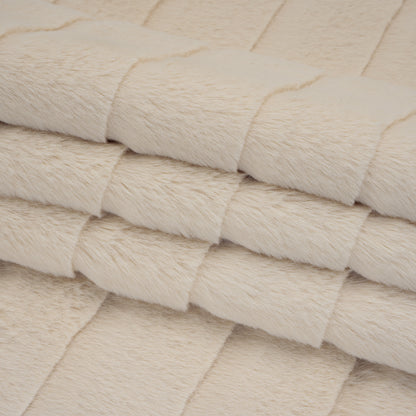 Plush Medium Pile Recycled Polyester Faux Fur with Cut Stripes - Ecru