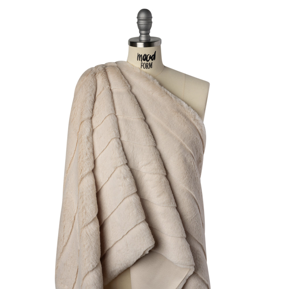 Plush Medium Pile Recycled Polyester Faux Fur with Cut Stripes - Ecru