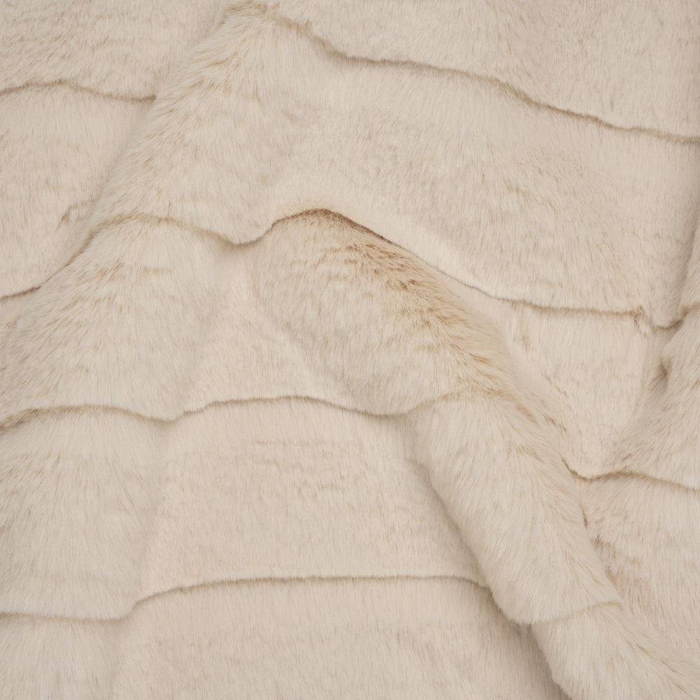 Plush Medium Pile Recycled Polyester Faux Fur with Cut Stripes - Ecru