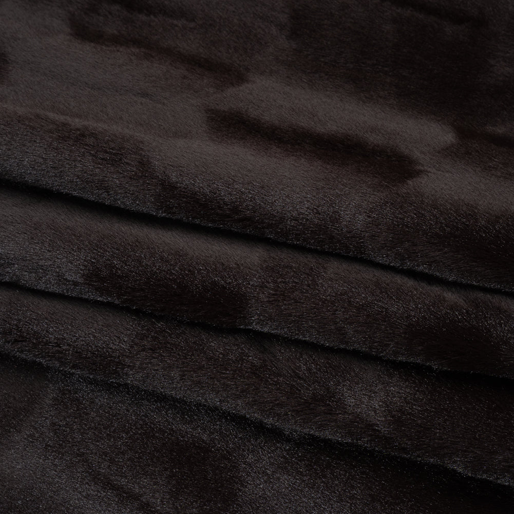Plush Short Pile Recycled Polyester Faux Fur - Dark Brown Abstract Texture