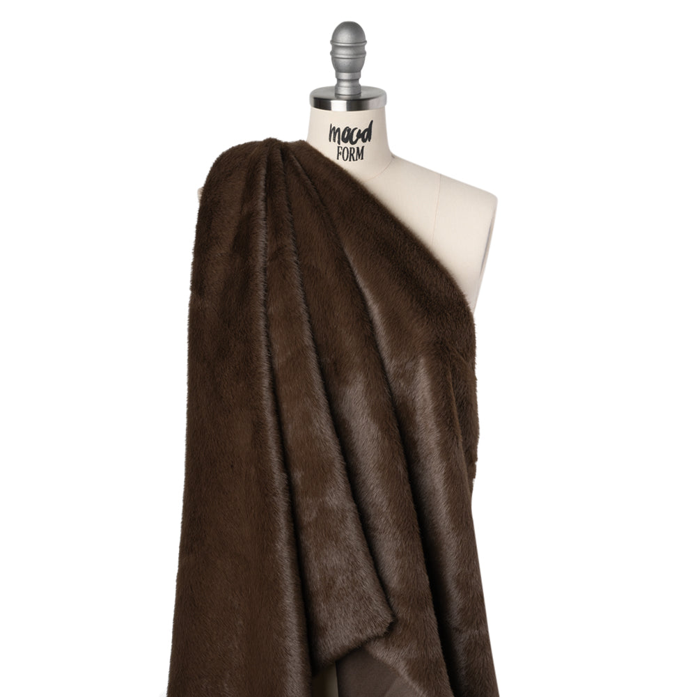 Short Pile Recycled Polyester Faux Fur - Brown Drape