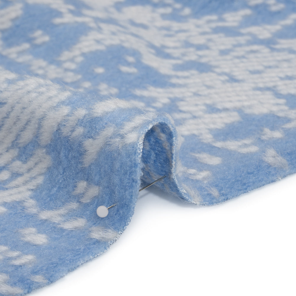 Super Short Pile Patterned Faux Fur - Sky Blue and White Geometric