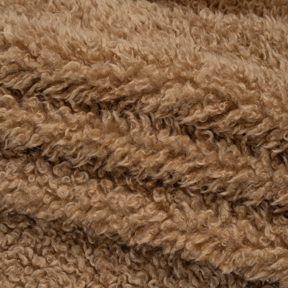 Curly Poodle Recycled Polyester Faux Fur - Warm Beige - Folded