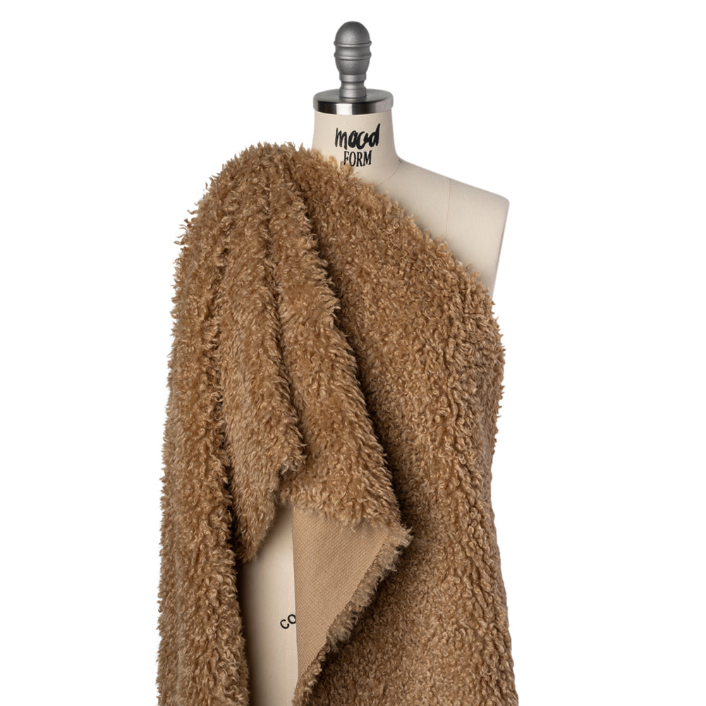 Curly Poodle Recycled Polyester Faux Fur - Warm Beige - Drape