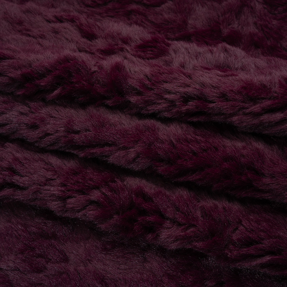 Textured Medium Pile Recycled Polyester Faux Fur - Port Wine Red