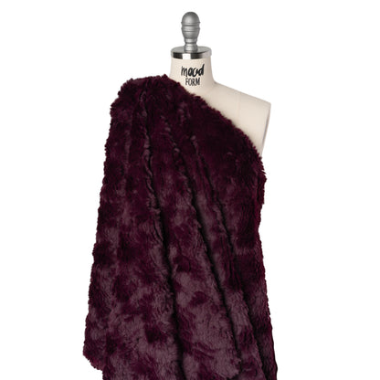 Textured Medium Pile Recycled Polyester Faux Fur - Port Wine Red