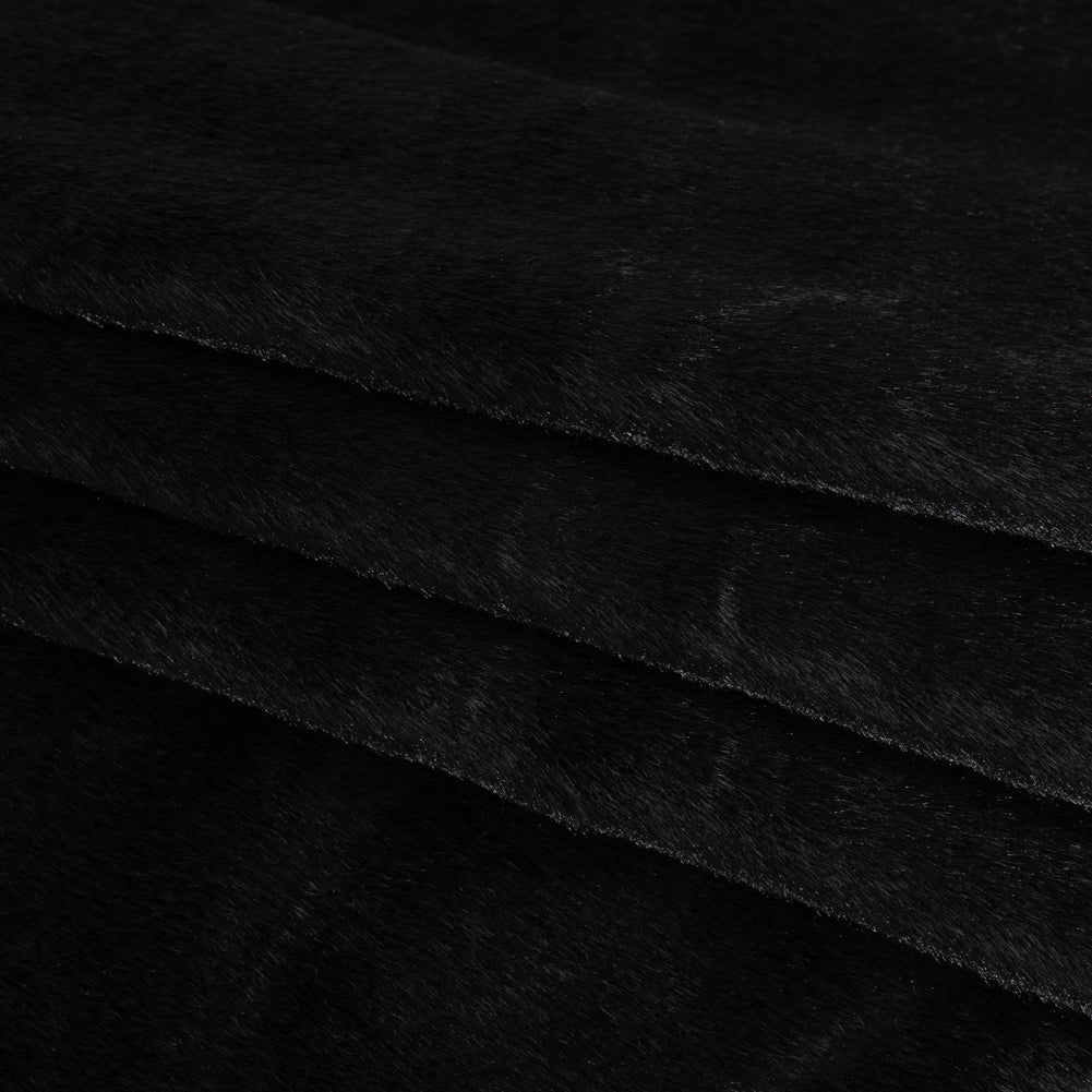 Plush Short Pile Recycled Polyester Faux Fur - Black - Folded