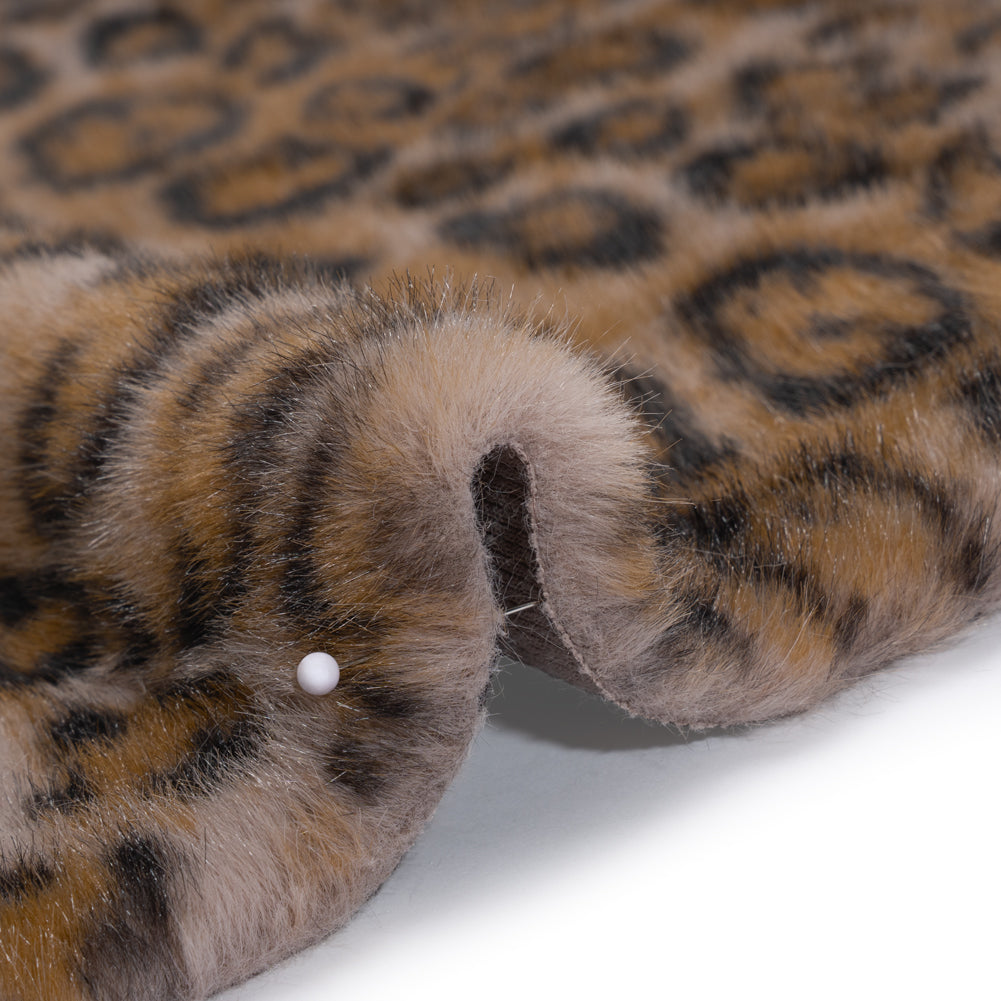Short Pile Recycled Polyester Faux Fur Print by Max Alexander - Beige, Chocolate Brown and Warm Gray Leopard Spots Detail