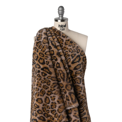 Short Pile Recycled Polyester Faux Fur Print by Max Alexander - Beige, Chocolate Brown and Warm Gray Leopard Spots Drape