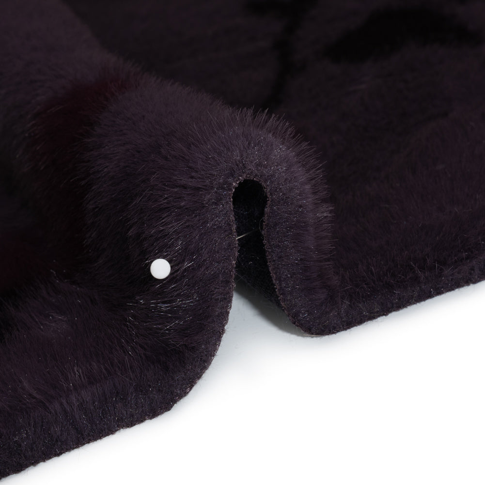 Plush Short Pile Recycled Polyester Faux Fur - Dark Purple, Charcoal and Burgundy Floral Print - Detail